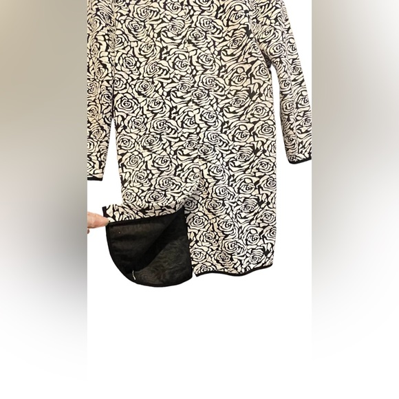 Philosophy Womens Small Long Open Front Duster Sweater Coat Black White Floral - Picture 6 of 13